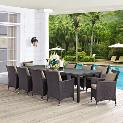 Convene Eleven PCS Outdoor Patio Dining Set, Brown, Rattan 10699