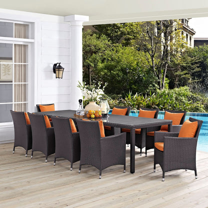 Convene Eleven PCS Outdoor Patio Dining Set, Orange, Rattan 10700