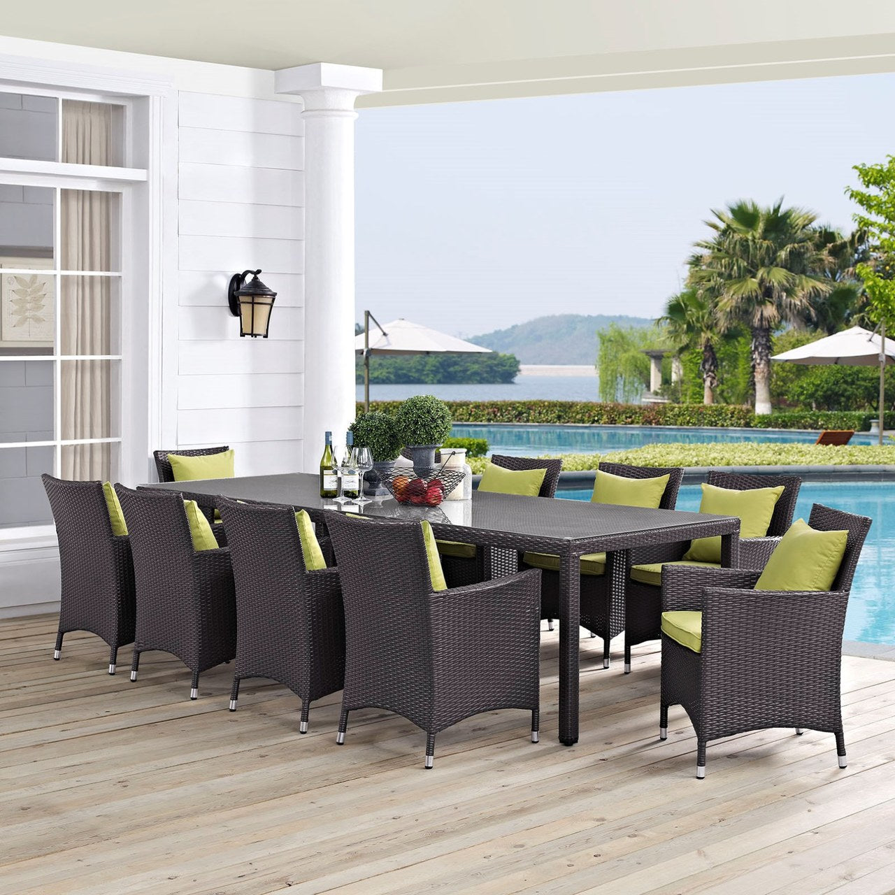 Convene Eleven PCS Outdoor Patio Dining Set, Green, Rattan 10701