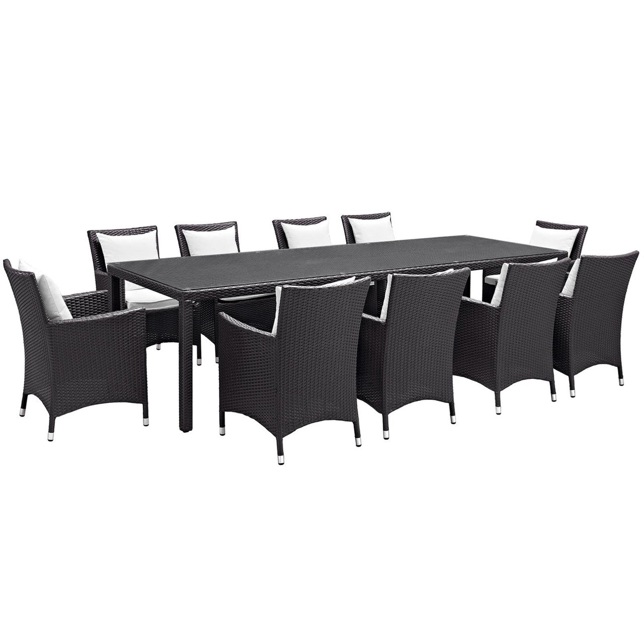 Convene Eleven PCS Outdoor Patio Dining Set, White, Rattan 10704