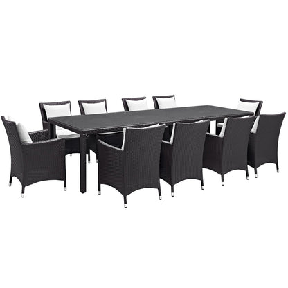 Convene Eleven PCS Outdoor Patio Dining Set, White, Rattan 10704
