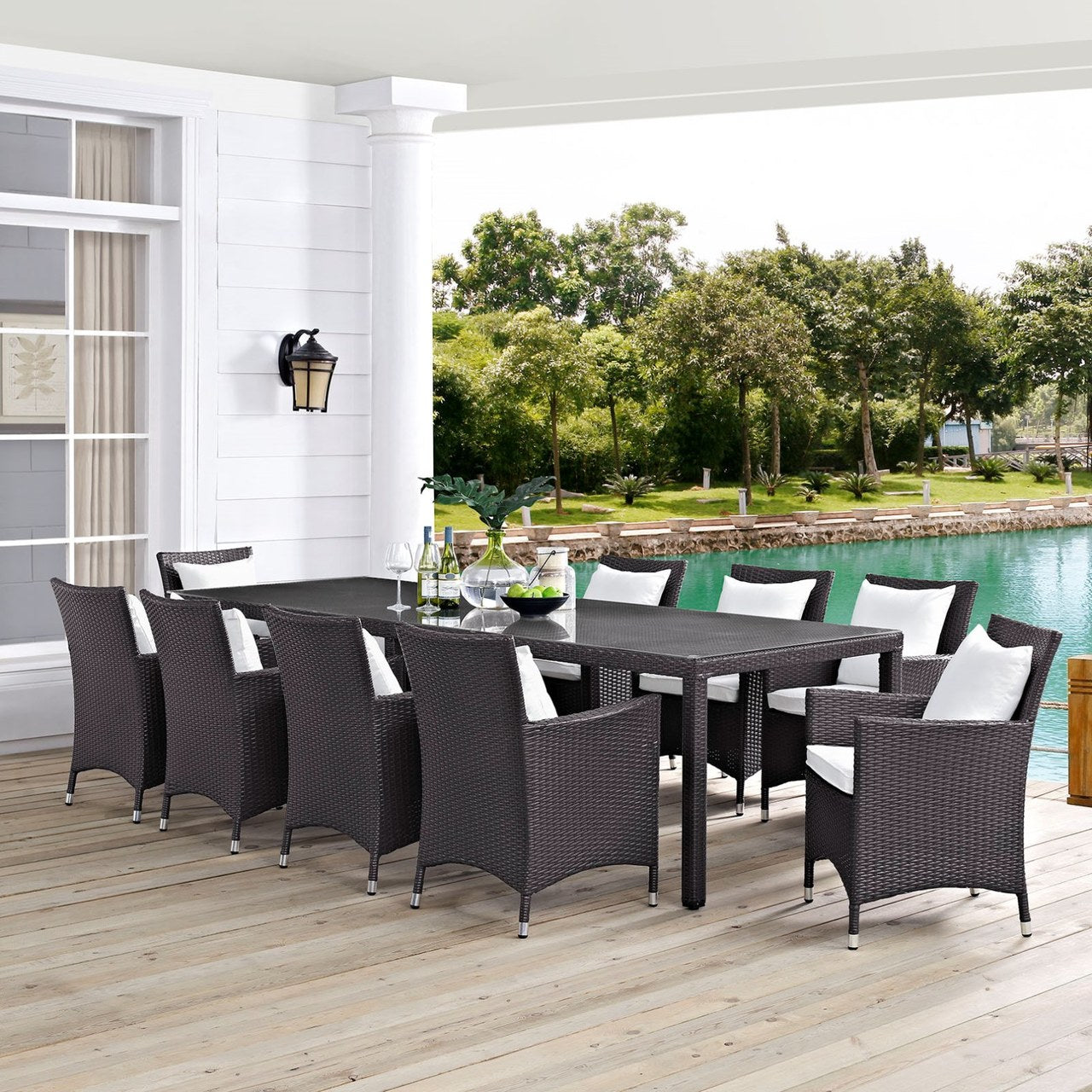 Convene Eleven PCS Outdoor Patio Dining Set, White, Rattan 10704