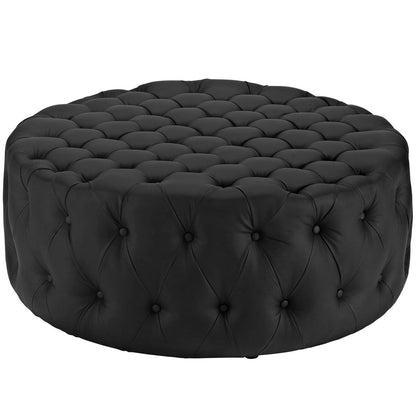 Amour Upholstered Vinyl Ottoman, Black, Faux Vinyl Leather 10731
