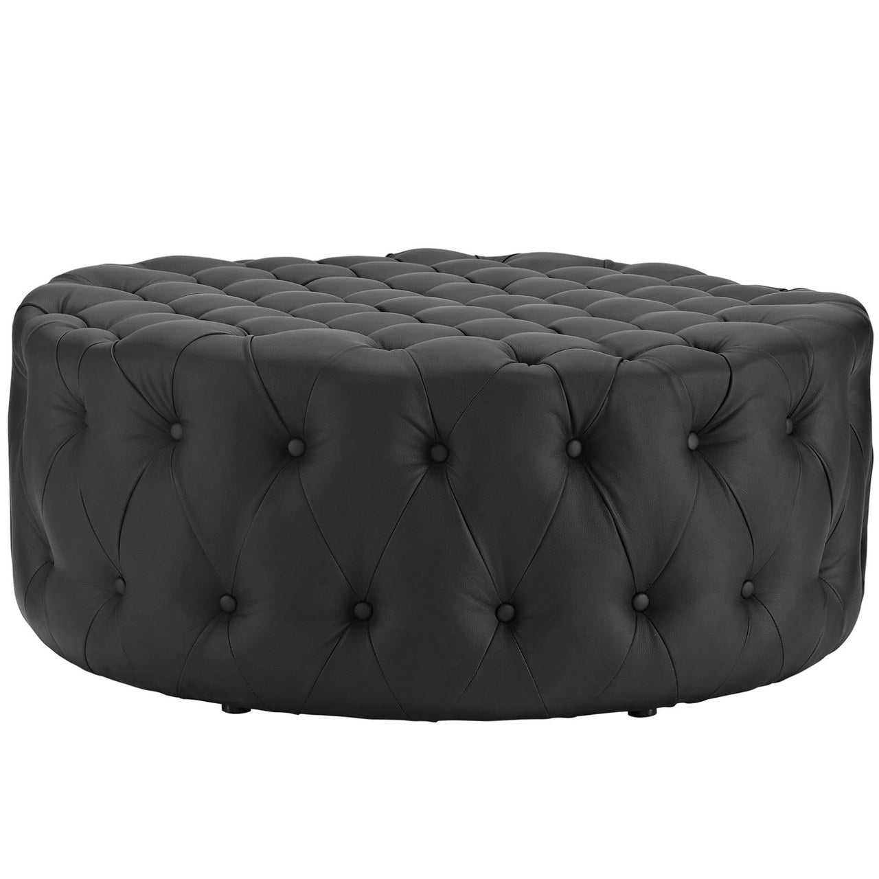 Amour Upholstered Vinyl Ottoman, Black, Faux Vinyl Leather 10731