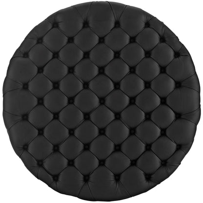 Amour Upholstered Vinyl Ottoman, Black, Faux Vinyl Leather 10731