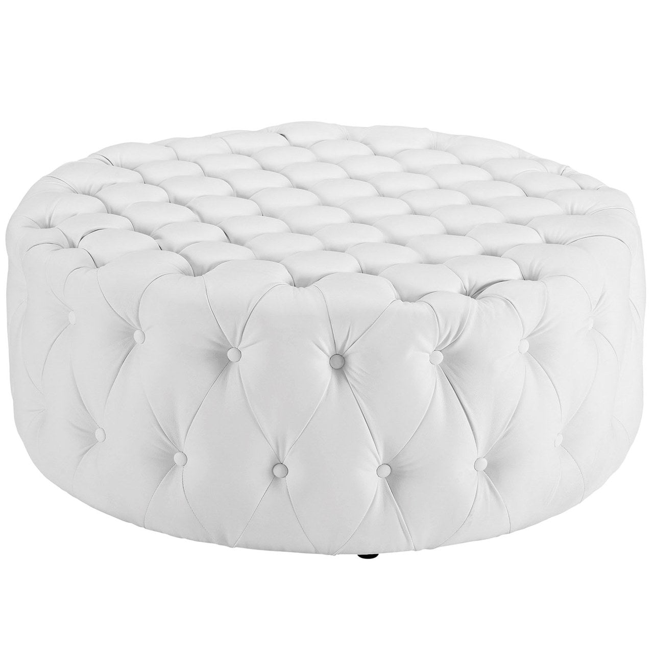 Amour Upholstered Vinyl Ottoman, White, Faux Vinyl Leather 10732