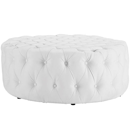 Amour Upholstered Vinyl Ottoman, White, Faux Vinyl Leather 10732