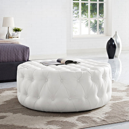 Amour Upholstered Vinyl Ottoman, White, Faux Vinyl Leather 10732