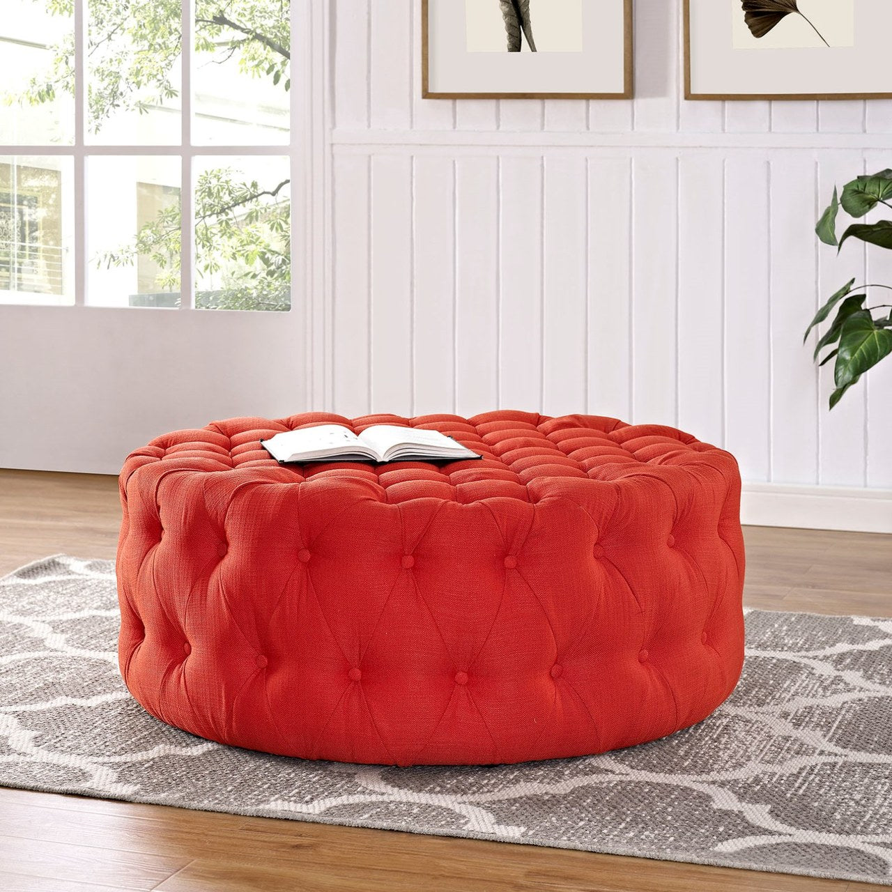 Amour Upholstered Fabric Ottoman, Red, Fabric 10733