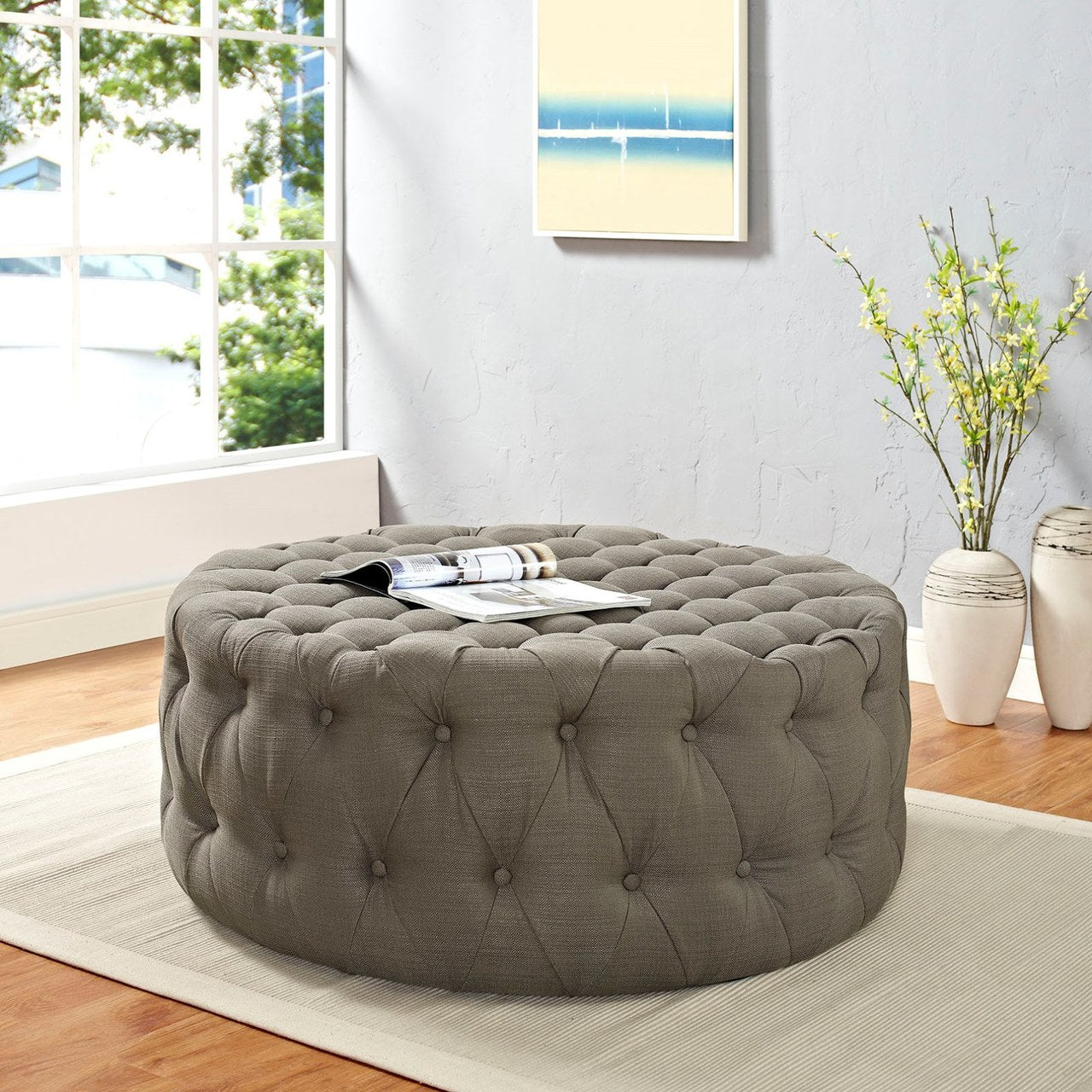 Amour Upholstered Fabric Ottoman, Grey, Fabric 10737