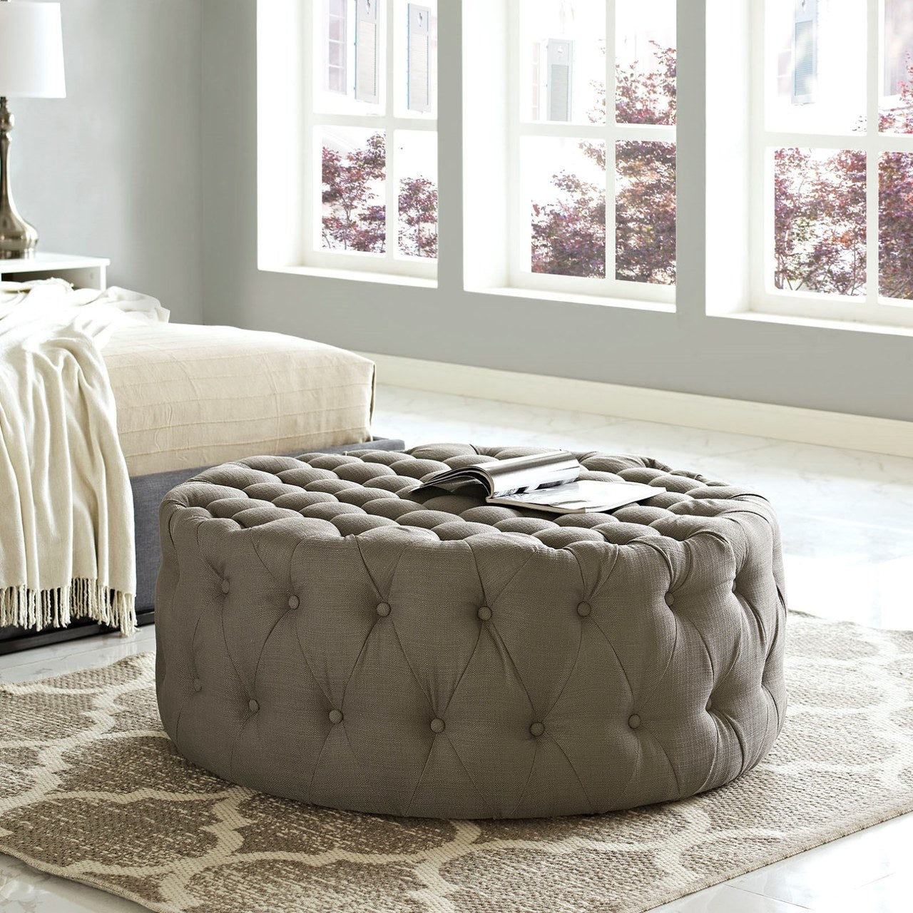 Amour Upholstered Fabric Ottoman, Grey, Fabric 10737