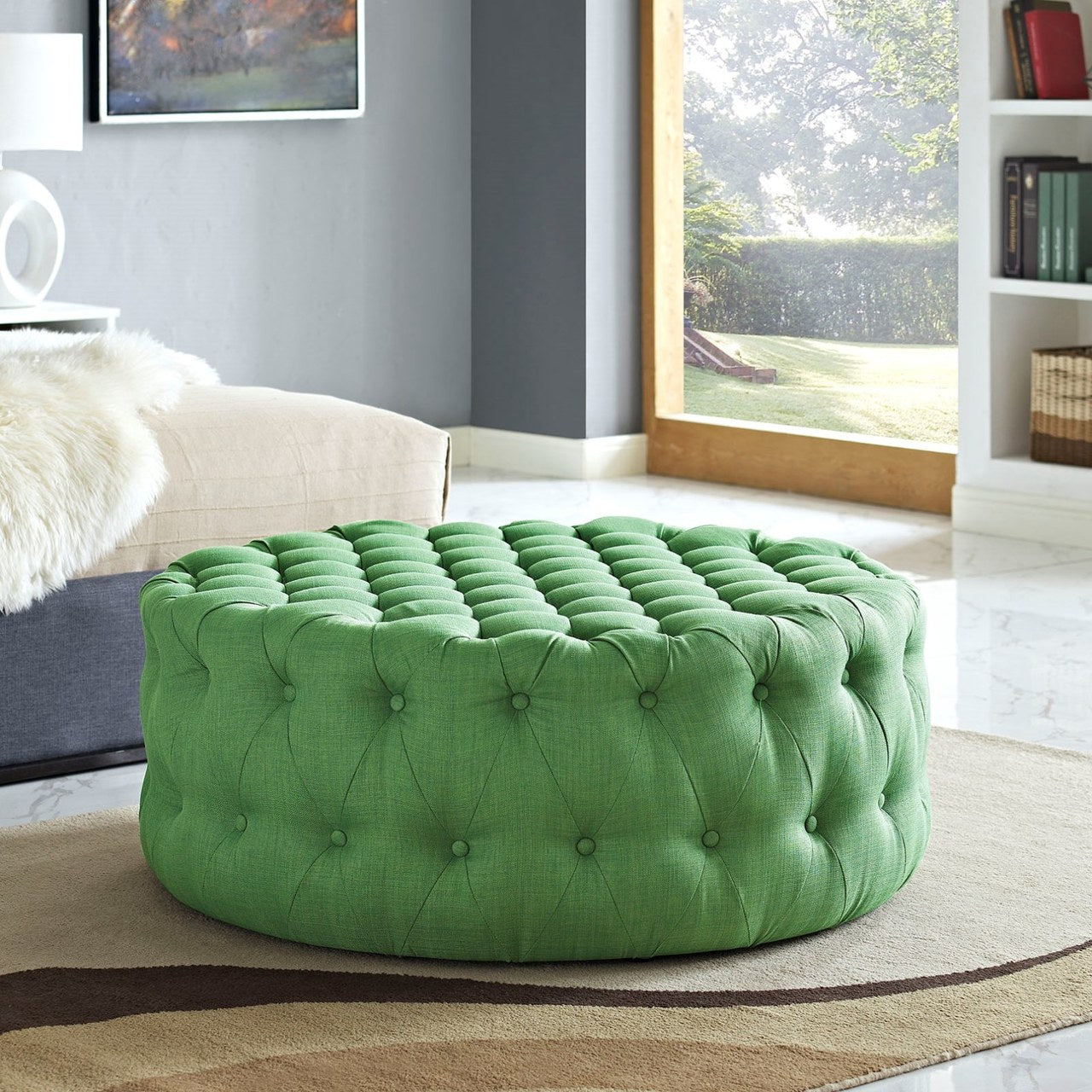 Amour Upholstered Fabric Ottoman, Green, Fabric 10738