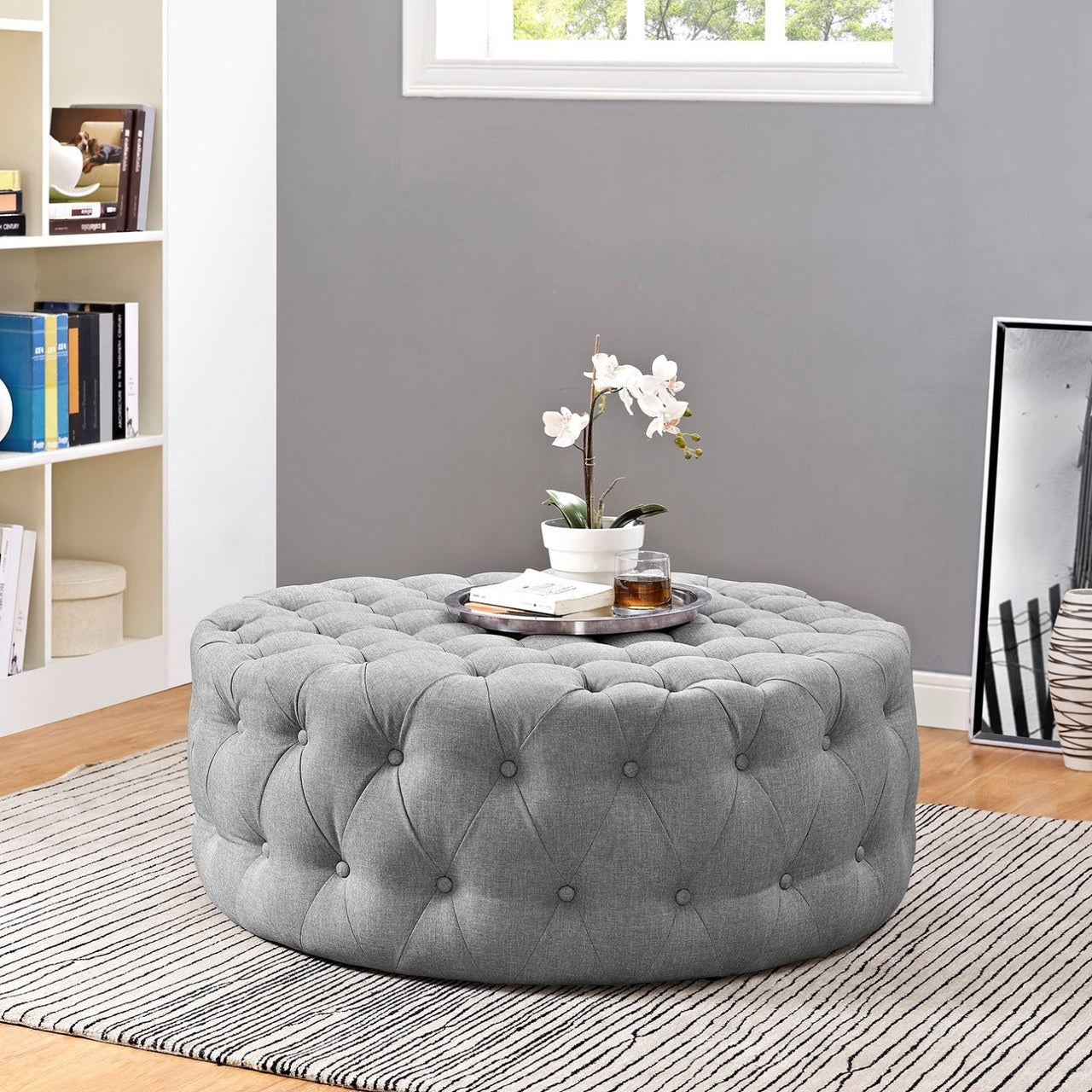 Amour Upholstered Fabric Ottoman, Grey, Fabric 10741
