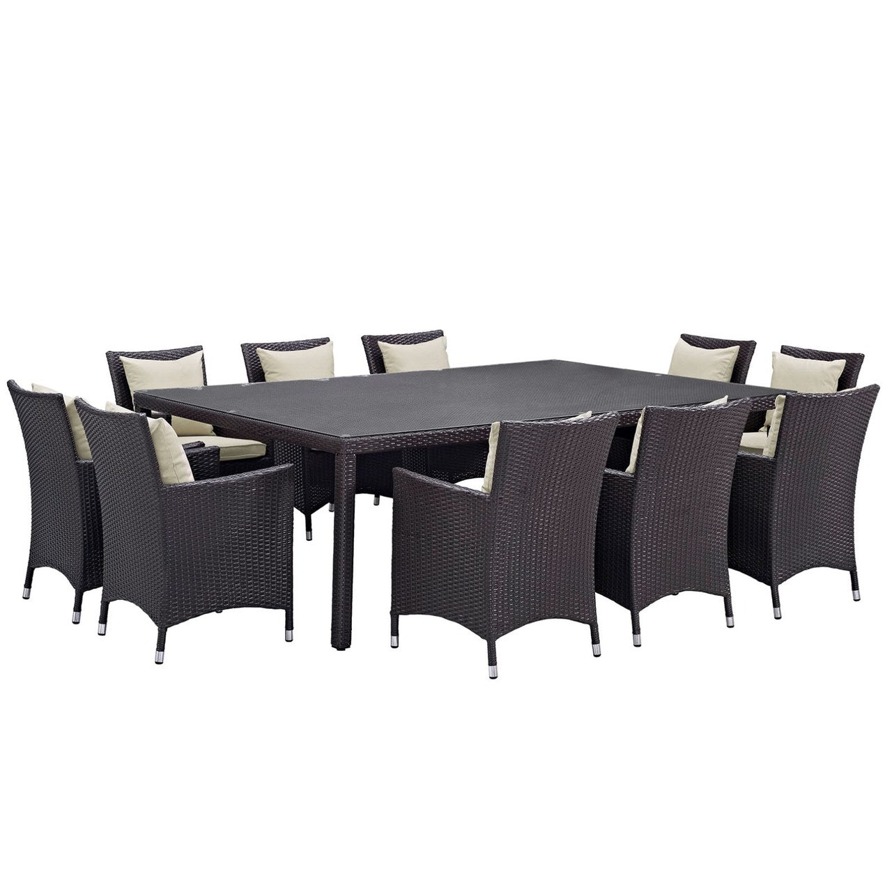 Convene Eleven PCS Outdoor Patio Dining Set, Beige, Rattan 10808
