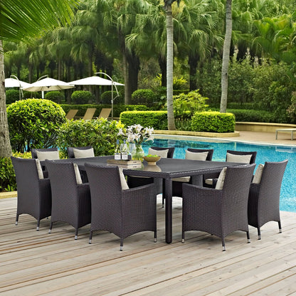 Convene Eleven PCS Outdoor Patio Dining Set, Beige, Rattan 10808