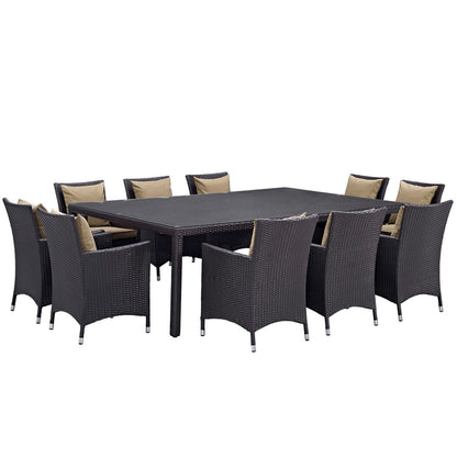 Convene Eleven PCS Outdoor Patio Dining Set, Brown, Rattan 10809