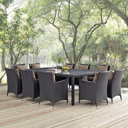 Convene Eleven PCS Outdoor Patio Dining Set, Brown, Rattan 10809