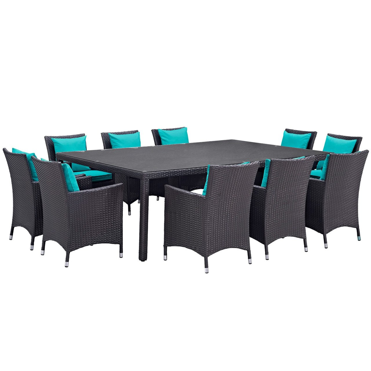 Convene Eleven PCS Outdoor Patio Dining Set, Blue, Rattan 10813