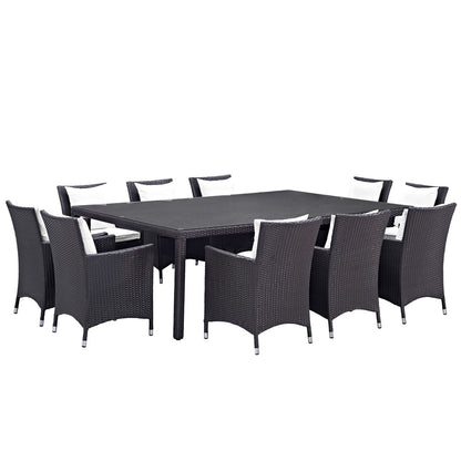 Convene Eleven PCS Outdoor Patio Dining Set, White, Rattan 10814