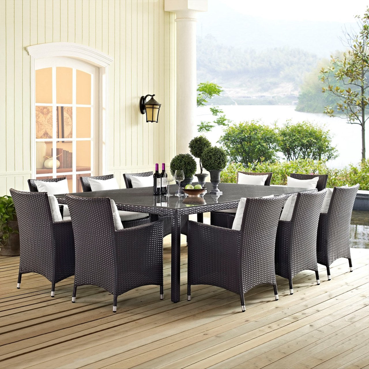 Convene Eleven PCS Outdoor Patio Dining Set, White, Rattan 10814