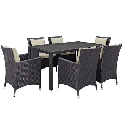 Convene Seven PCS Outdoor Patio Dining Set, Beige, Rattan 10815