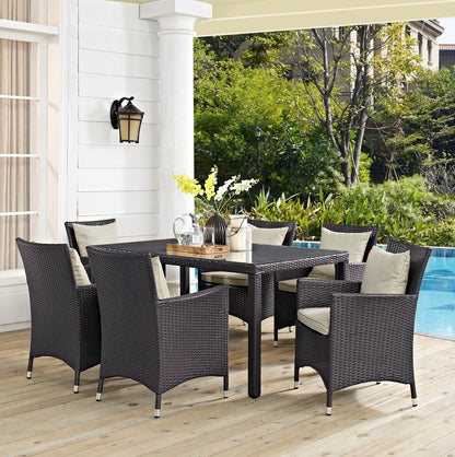 Convene Seven PCS Outdoor Patio Dining Set, Beige, Rattan 10815