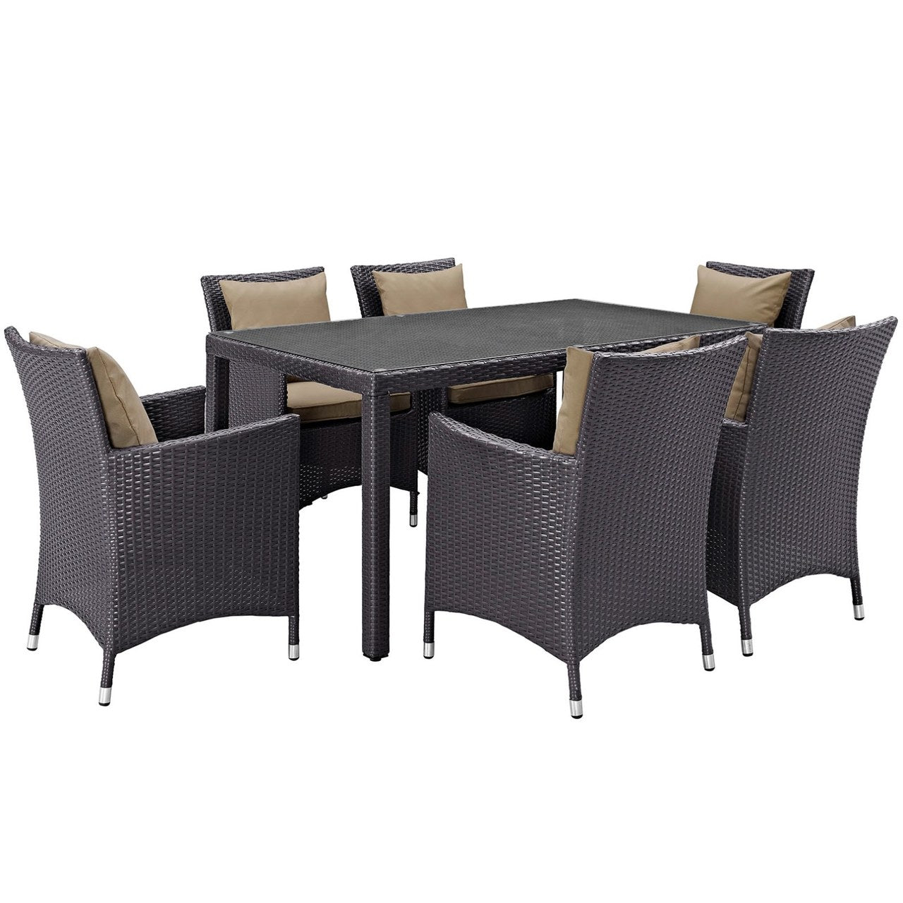 Convene Seven PCS Outdoor Patio Dining Set, Brown, Rattan 10816