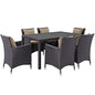 Convene Seven PCS Outdoor Patio Dining Set, Brown, Rattan 10816