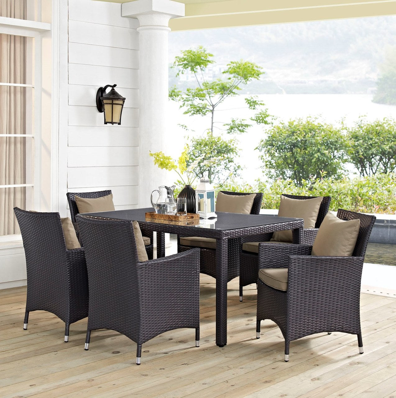 Convene Seven PCS Outdoor Patio Dining Set, Brown, Rattan 10816