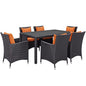 Convene Seven PCS Outdoor Patio Dining Set, Orange, Rattan 10817