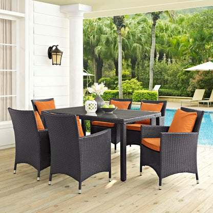 Convene Seven PCS Outdoor Patio Dining Set, Orange, Rattan 10817