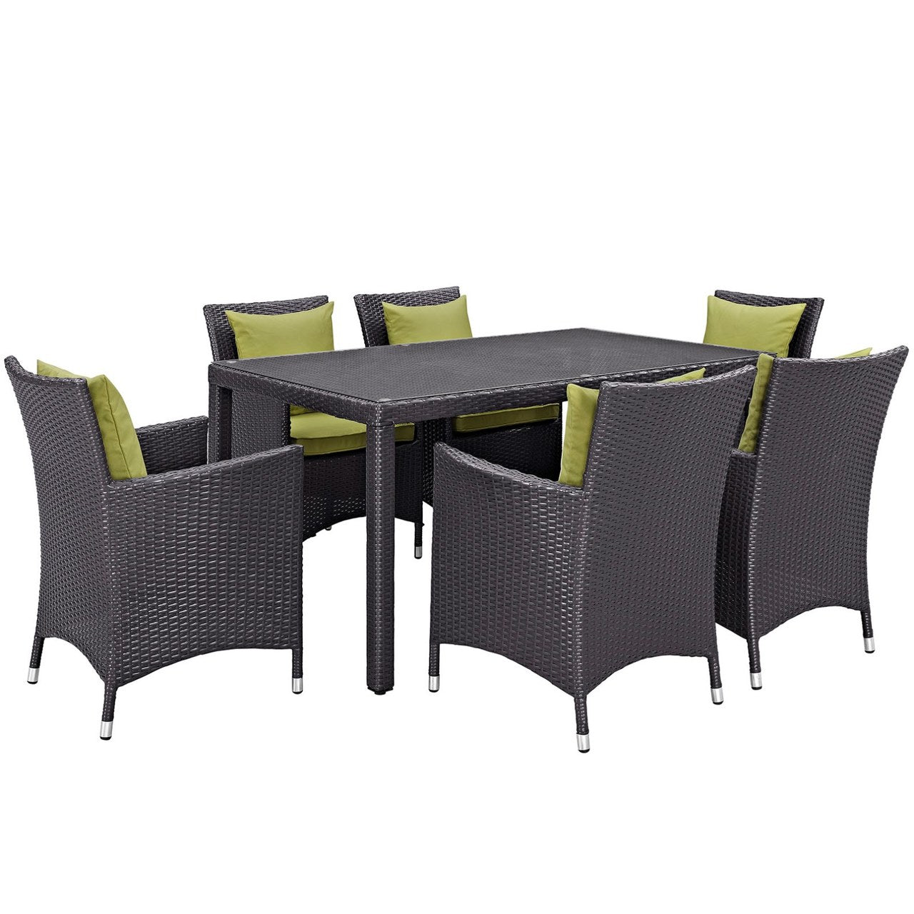 Convene Seven PCS Outdoor Patio Dining Set, Green, Rattan 10818