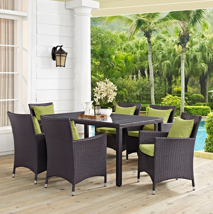 Convene Seven PCS Outdoor Patio Dining Set, Green, Rattan 10818