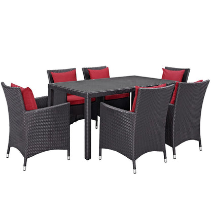 Convene Seven PCS Outdoor Patio Dining Set, Red, Rattan 10819