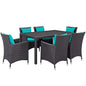 Convene Seven PCS Outdoor Patio Dining Set, Blue, Rattan 10820