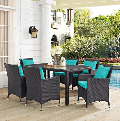 Convene Seven PCS Outdoor Patio Dining Set, Blue, Rattan 10820