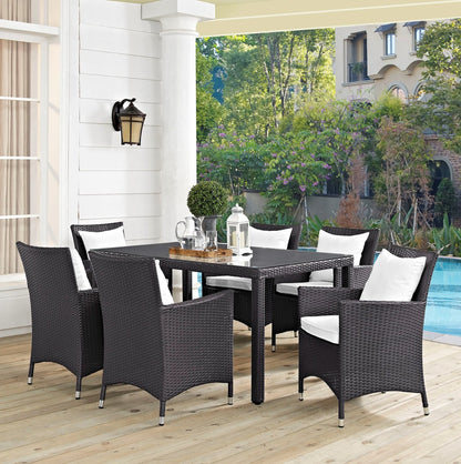 Convene Seven PCS Outdoor Patio Dining Set, White, Rattan 10821