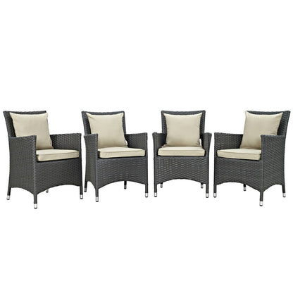 Sojourn Four PCS Outdoor Patio Sunbrella Dining Set, Beige, Rattan 10825