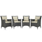 Sojourn Four PCS Outdoor Patio Sunbrella Dining Set, Beige, Rattan 10825