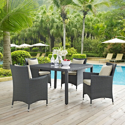 Sojourn Four PCS Outdoor Patio Sunbrella Dining Set, Beige, Rattan 10825