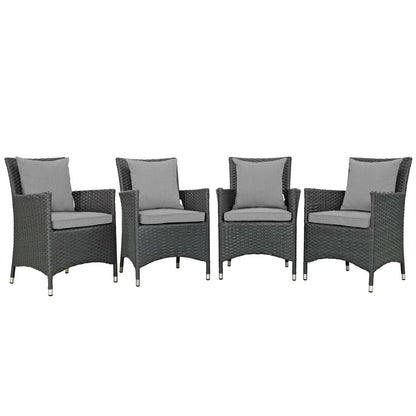 Sojourn 4 Piece Outdoor Patio Sunbrella® Dining Set, Sunbrella Rattan Wicker, Grey Gray 13504
