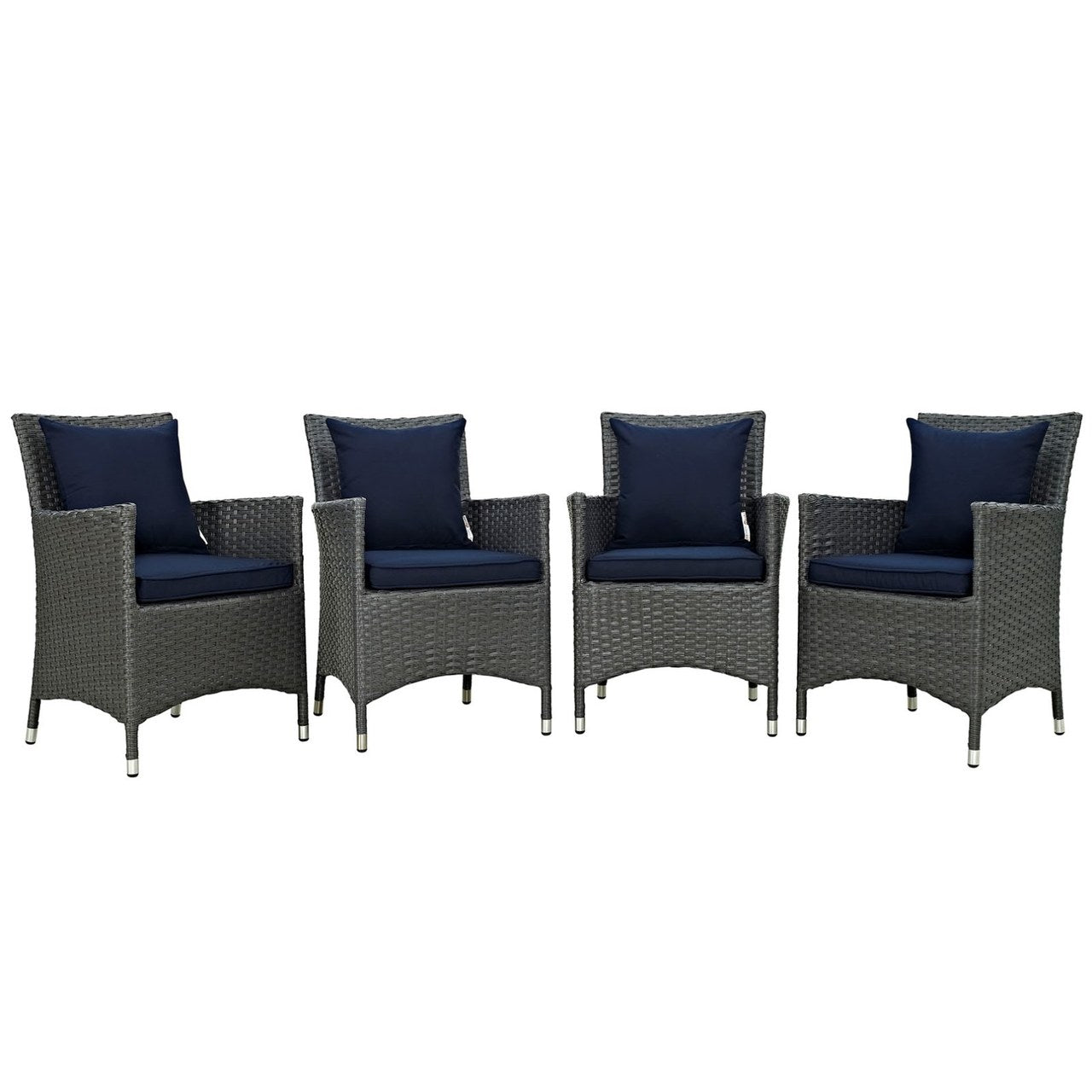Sojourn Four PCS Outdoor Patio Sunbrella Dining Set, Navy, Rattan 10826