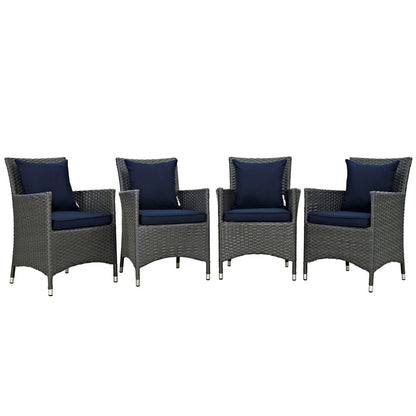 Sojourn Four PCS Outdoor Patio Sunbrella Dining Set, Navy, Rattan 10826