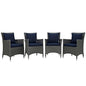 Sojourn Four PCS Outdoor Patio Sunbrella Dining Set, Navy, Rattan 10826