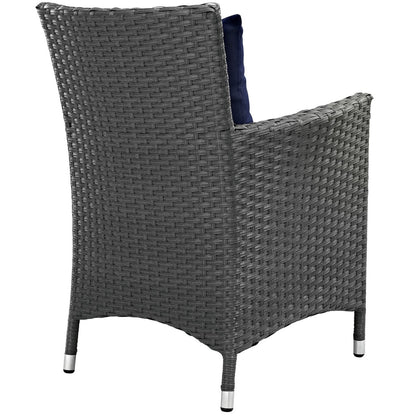 Sojourn Four PCS Outdoor Patio Sunbrella Dining Set, Navy, Rattan 10826