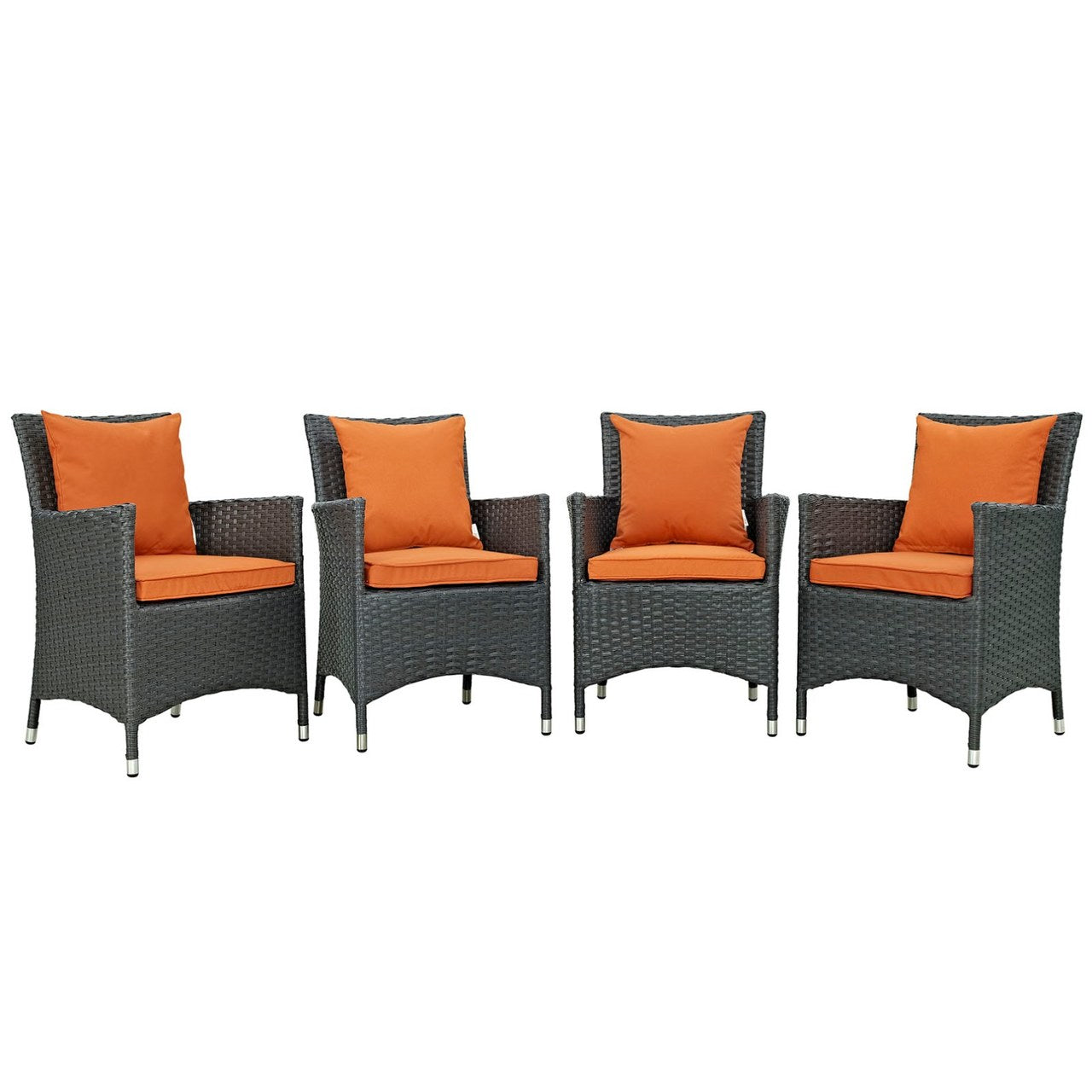 Sojourn Four PCS Outdoor Patio Sunbrella Dining Set, Orange, Rattan 10827