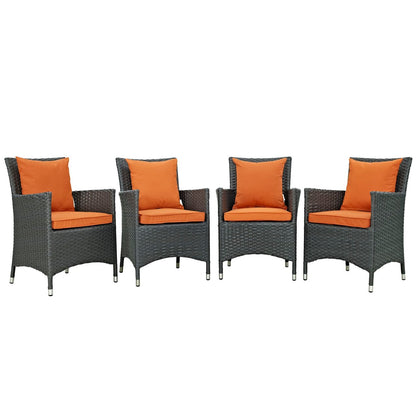 Sojourn Four PCS Outdoor Patio Sunbrella Dining Set, Orange, Rattan 10827