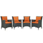 Sojourn Four PCS Outdoor Patio Sunbrella Dining Set, Orange, Rattan 10827