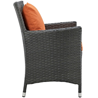 Sojourn Four PCS Outdoor Patio Sunbrella Dining Set, Orange, Rattan 10827