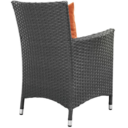 Sojourn Four PCS Outdoor Patio Sunbrella Dining Set, Orange, Rattan 10827